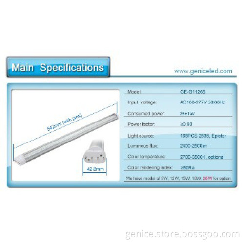 AC100-277V CRI>80 shenzhen 18W 2G11 tube lights LED
